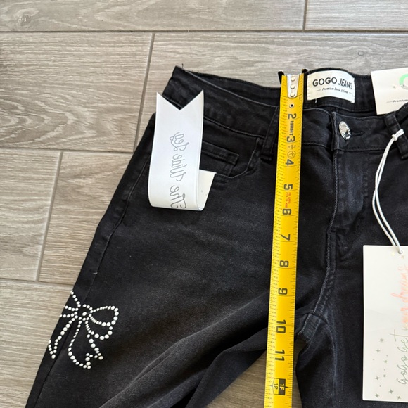 GOGO Jeans|Black Wide Leg Jeans with Pearl White Embroidered bows,Balletcore••• - Picture 14 of 16